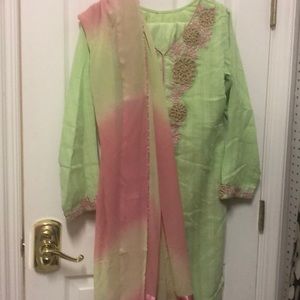 Mint green embroidered 3 piece suit